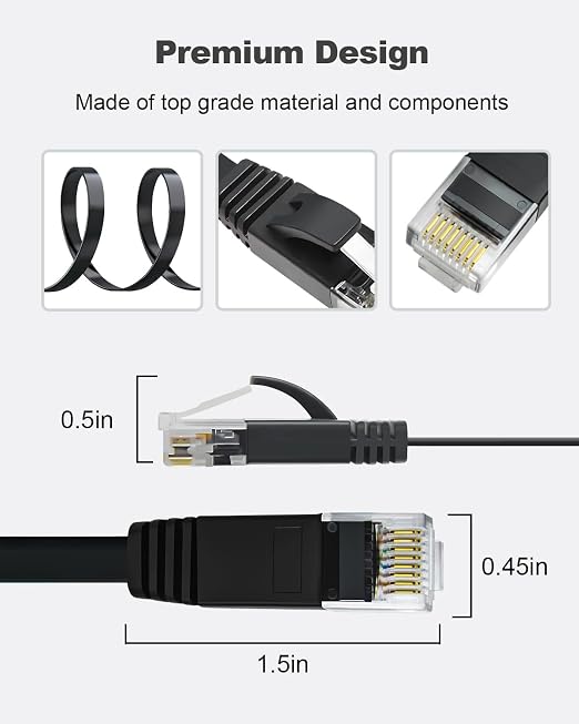 Yauhody CAT 6 Ethernet Cable 35ft Black, High Speed Solid Flat CAT6 Gigabit - Image 7