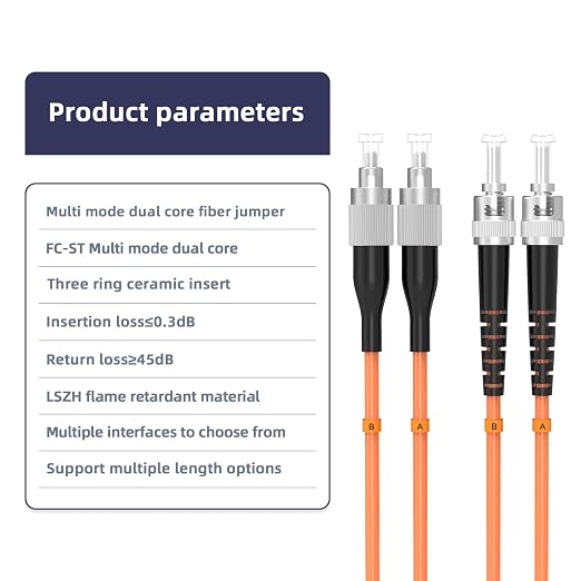 OM1 FC/UPC to ST/UPC Fiber Patch Cable, 7.5M/24.6FT Multimode Duplex 62.5/125µm - Image 3