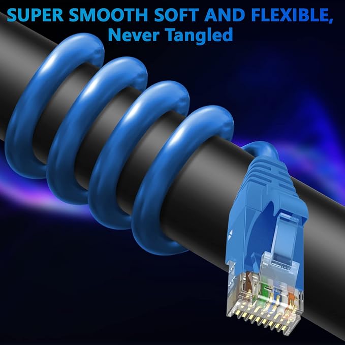 Adoreen Cat 6 Ethernet Cable 100 Ft-Blue, Outdoor & Indoor Snagless Long Round - Image 2