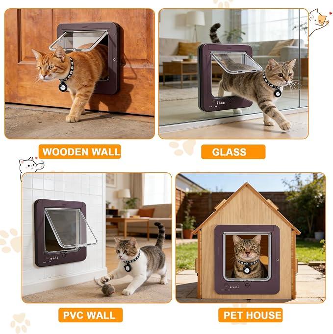 Smart Cat Door with 4 Collar Sensor Key, RFID Cat Door Collar Activated with - Image 6