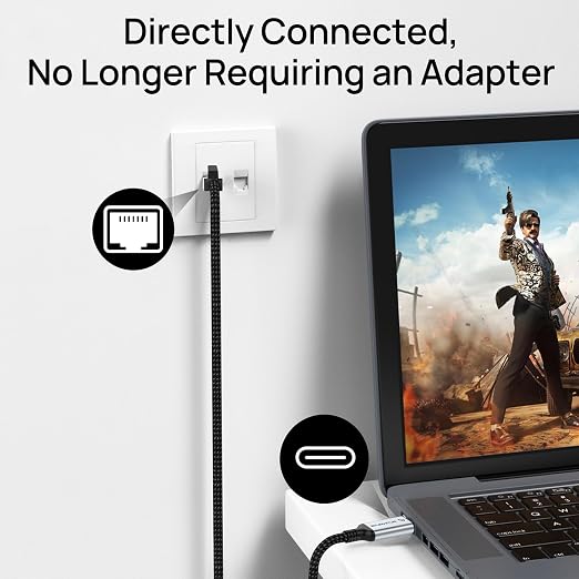 USB C to Ethernet Cable 5FT, Type C to RJ45 Nylon Cord, Gigabit Directly - Image 2