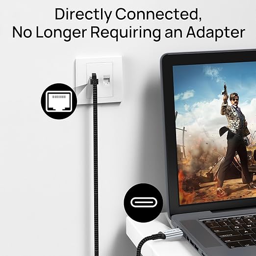 USB C to Ethernet Cable 6.6FT, Type C to RJ45 Nylon Cord, Gigabit Directly - Image 2