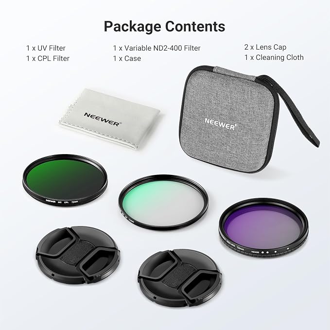 NEEWER 72mm Variable ND + CPL + UV Filter Kit - Image 9