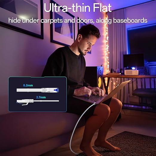 Cat8 Flat Ethernet Cable 75 FT Indoor & Outdoor, Invisable Ultra-Thin Ethernet - Image 4
