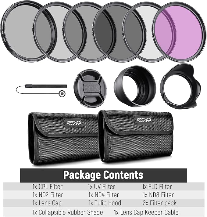 NEEWER 37mm Lens Filter Kit: UV, Lens Hood and Lens Cap Compatible - Image 8