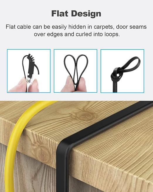 Yauhody CAT 6 Ethernet Cable 35ft Black, High Speed Solid Flat CAT6 Gigabit - Image 5
