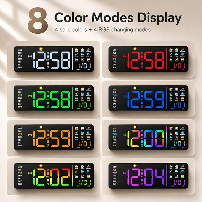 Hoifen Clock with Day and Date for Seniors, Remote Control, Night Light - Image 2