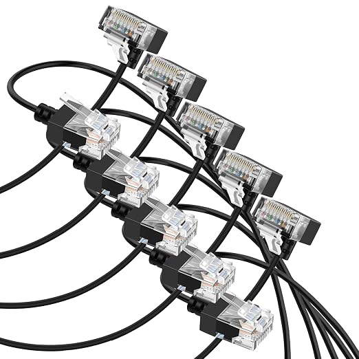 Cat6A Ethernet Cable 90 Degree Up Angled 6.6FT 5 Pack, Flexible Slim & Ultra by Thzzhnno