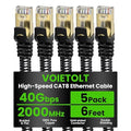 Cat 8 Ethernet Cable Flat 6 FT 5Pack, High Speed 40Gbps 2000Mhz Braided by EthernetCable