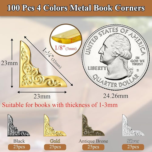 100pcs Metal Book Corner Protectors, 4 Assorted Colors Photo Corners Protector - Image 2