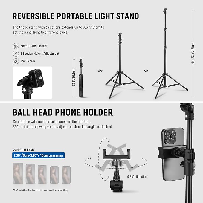 NEEWER Basics 2 Pack 15W 10.8" LED Video Light Panel Lighting Kit - Image 5