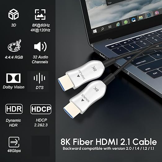 8K Fiber Optic HDMI 2.1 Cable 100ft, Long Active HDMI Cable, High Speed Fiber - Image 2