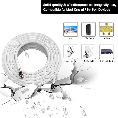 10ft RG6 Coaxial Cable White, 75 Ohm Coax Cable - Image 2