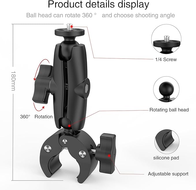 Taisioner Super Camera Clamp Mount 3.6" Socket Arm 360°Ball Head Magic Arm 1/4" - Image 3