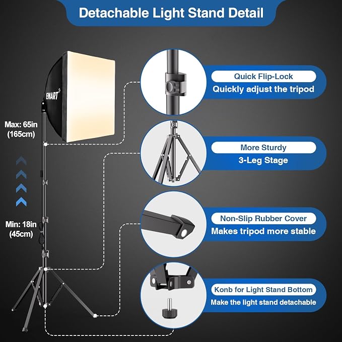 EMART Softbox Lighting Kit, 3000K-6000K 85W LED Bulbs - Image 3