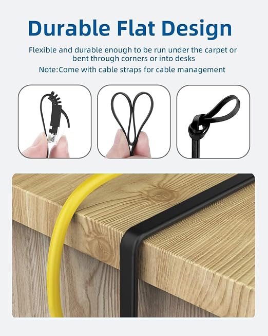 Yauhody CAT 6 Ethernet Cable 5ft 12-Pack Black, High Speed Solid Flat CAT6 - Image 3