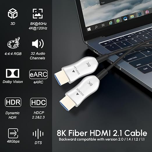 8K Fiber Optic HDMI 2.1 Cable 30ft/9m, Long Active HDMI Cable, High Speed Fiber - Image 2