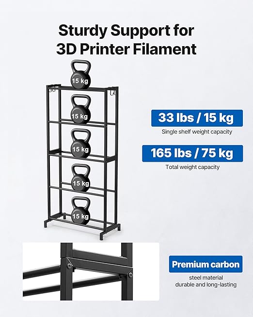 VEVOR 3D Printer Filament Storage Rack, 5 Tier Heavy Duty Storage Shelves - Image 2