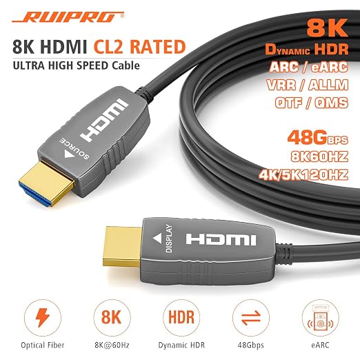 RUIPRO 8K HDMI Fiber Optic Cable CL2 Rated 25 Feet 48Gbps 8K60Hz 4K120Hz - Image 2