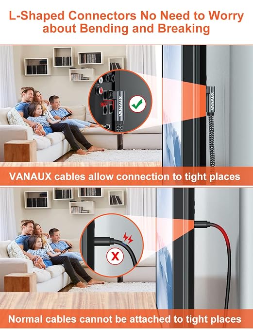 VANAUX 90 Degree Optical Cable, 16.5ft SPDIF Audio Optical Cable, 360 Degree - Image 2