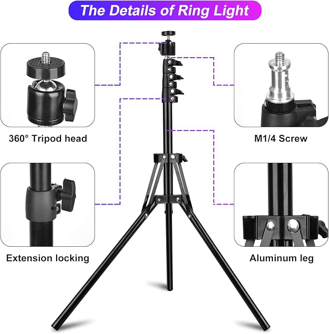 STALLY 10.2" Ring Light with Stand, 12 Dimming Levels, 32 Color Modes Selfie - Image 9