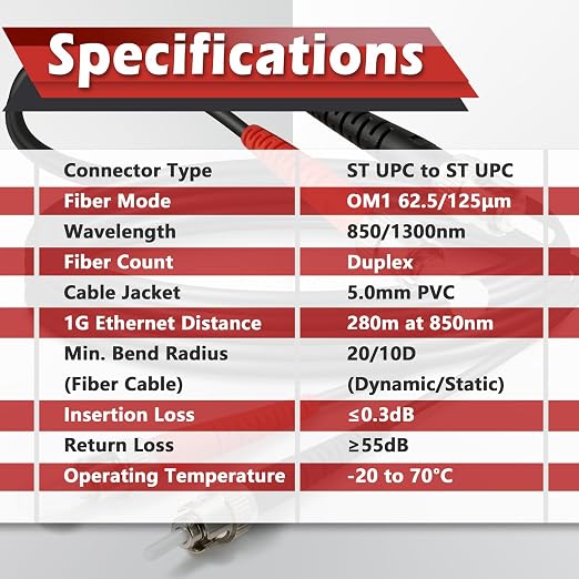 3ft / 1m Outdoor Armored OD-5mm OM1 ST to ST Fiber Cable, ST-ST Fiber Optic - Image 5