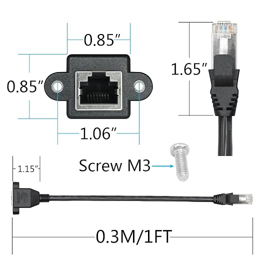 2Pcs Cat6 Shielded Ethernet Extension Cable 1FT, RJ45 Male to Female Panel Mount - Image 5