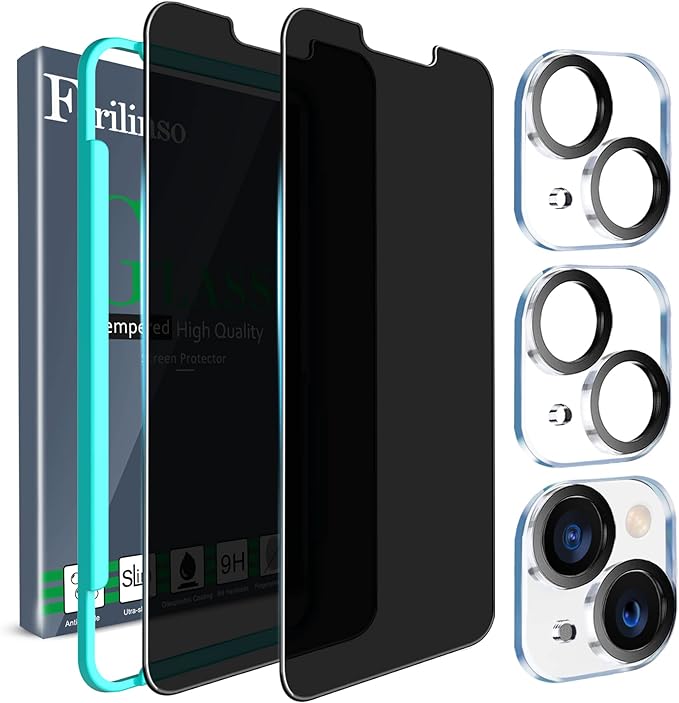 Ferilinso for iPhone 13/14 Privacy Screen Protector 2 Pack 9H Anti Spy Tempered by Ferilinso