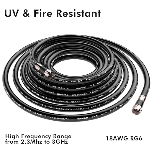 100ft RG6 Coaxial Cable Black, 75 Ohm Coax Cable - Image 4