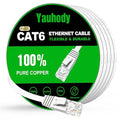 Yauhody CAT 6 Ethernet Cable 25ft White, High Speed Solid Flat CAT6 Gigabit by Yauhody