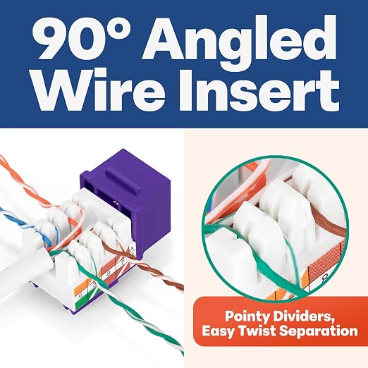 Everest 90° Angled RJ45 Cat5e Keystone Jacks 50-Pack in Purple - Image 3