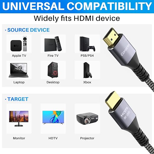 8K HDMI 2.1 Cable 6.5FT/2M, Real Certified 48Gbps Ultra High Speed HDMI® Cable - Image 5