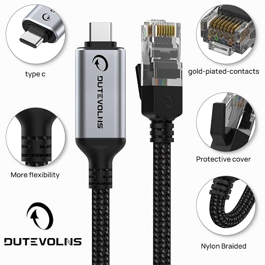 USB C to Ethernet Cable 5FT, Type C to RJ45 Nylon Cord, Gigabit Directly - Image 5