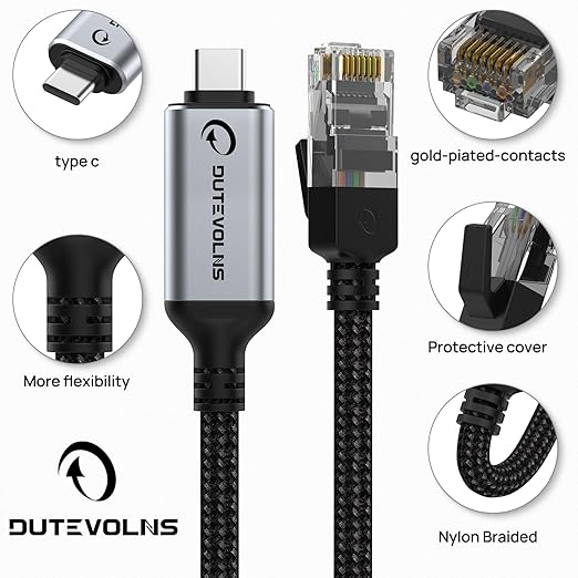 USB C to Ethernet Cable 6.6FT, Type C to RJ45 Nylon Cord, Gigabit Directly - Image 5