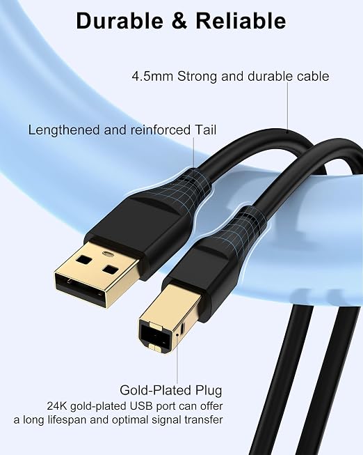 HP Printer Cable 3ft, Square USB A to USB B Cable - Image 7