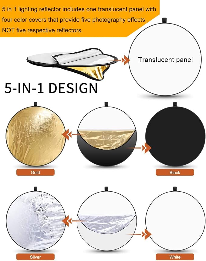 Light Reflectors for Photography 51inch/130cm 5 in 1 Large Photography - Image 2