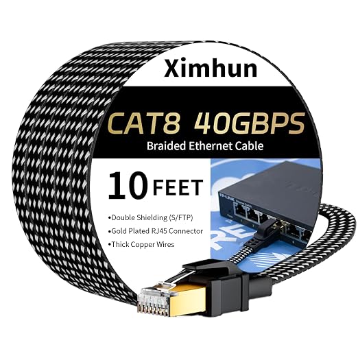 Cat 8 Ethernet Cable 10 FT, High-Speed Braided Internet Cable Network Cord by XimhunEthernetCable