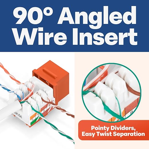 Everest 90° Angled RJ45 Cat6A Keystone Jacks 10-Pack in Orange - Image 3