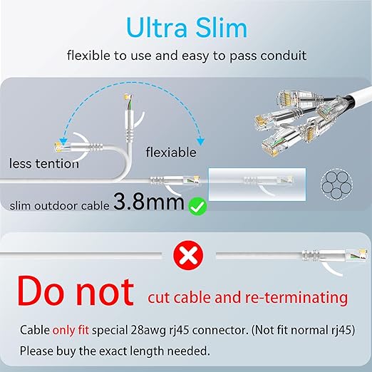 Cat6a Ethernet Cable Slim 60ft Outdoor&Indoor, 28AWG Pure Copper Cat6 Internet - Image 5