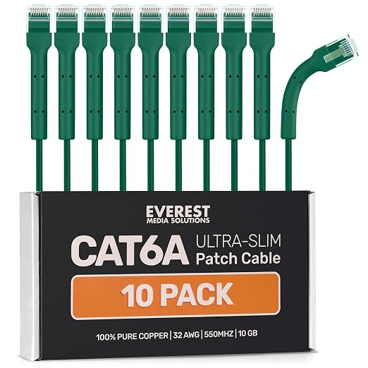 Everest Ultra Slim Cat6a Ethernet Patch Cables 6ft Green by EverestMediaSolutions