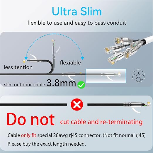 Cat6a Ethernet Cable Slim 25ft Outdoor&Indoor, 28AWG Pure Copper Cat6 Internet - Image 5