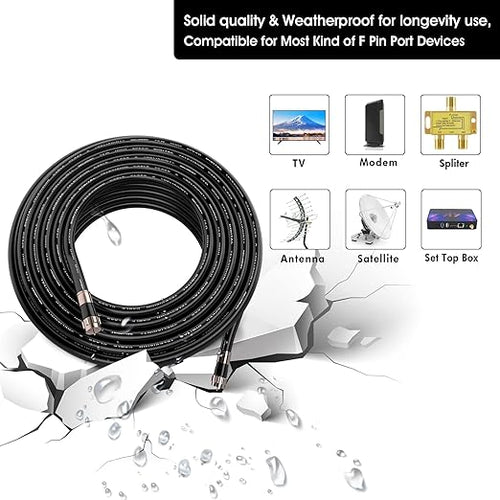 10ft RG6 Coaxial Cable Black, 75 Ohm Coax Cable - Image 2
