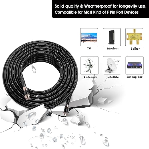 40ft RG6 Coaxial Cable Black, 75 Ohm Coax Cable - Image 2