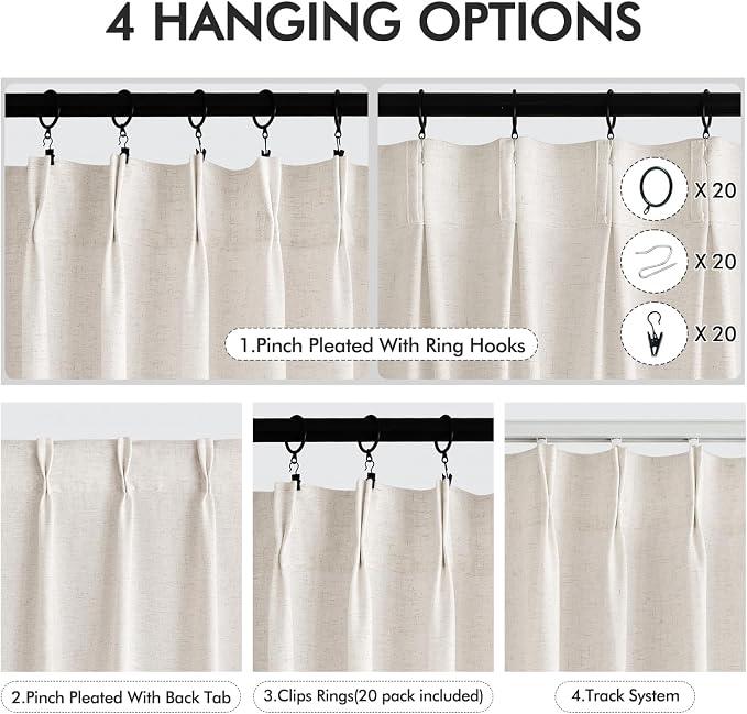 Memory Trained Pinch Pleated Curtains 84 Inches Long, Viral Linen Pinch Pleat - Image 2