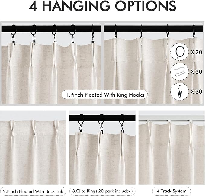 Memory Trained Pinch Pleated Curtains 90 Inches Long, Viral Linen Pinch Pleat - Image 2