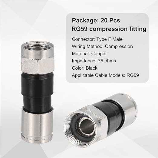MECCANIXITY 20 Pcs F Type Coaxial Cable Compression Connectors, 75 Ohm Copper - Image 3