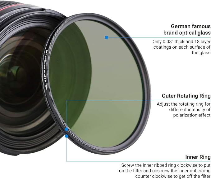 JJC Professional 43mm Circular Polarizer Polarizing Filter HD 18-Layer CPL - Image 4