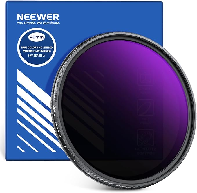 NEEWER 49mm Variable ND Filter, True Color & Hard Stop, 3-11 Stops Adjustable by Neewer