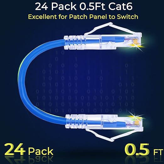Rapink 24 Pack Cat6a Ethernet Patch Cables 0.5ft Blue, Supports 10G, Data Center - Image 2