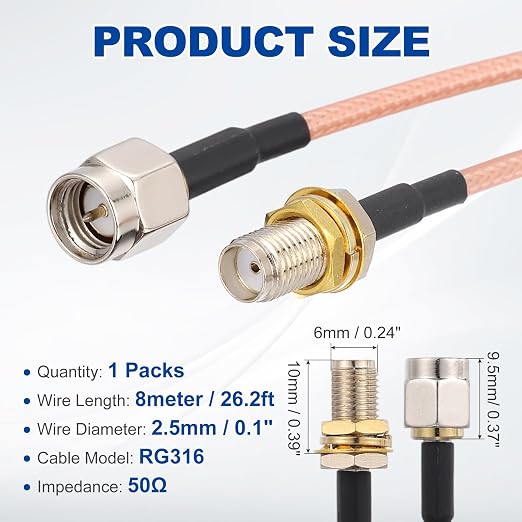 MECCANIXITY SMA Antenna Extension Cable, 26.2ft SMA Male Inner Pin to Female - Image 2